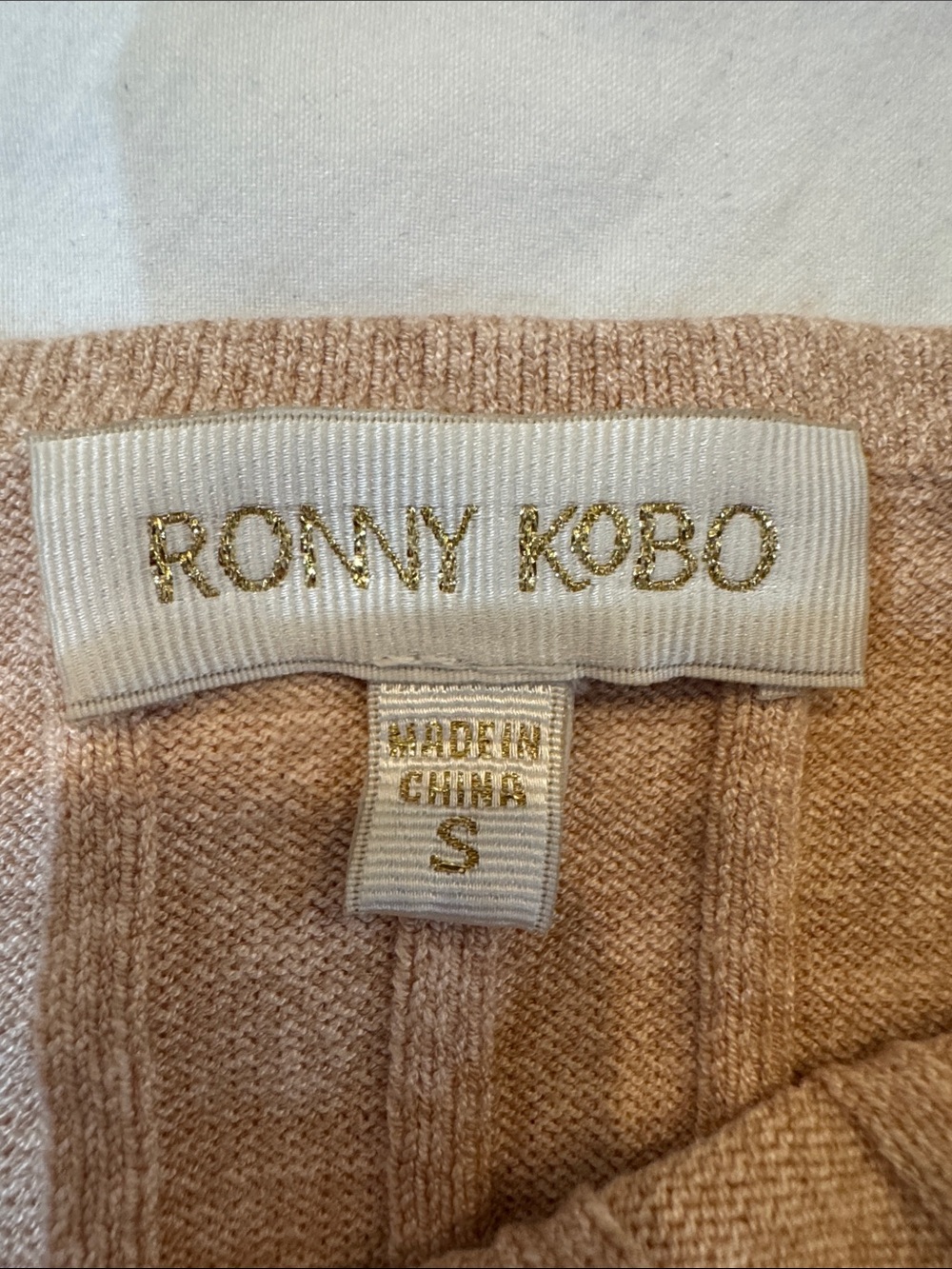 Ronny Kobo Rosette Oatmeal Asymmetrical Wrap Ribbed Knit Crop Top Neutral Date - Picture 5 of 13